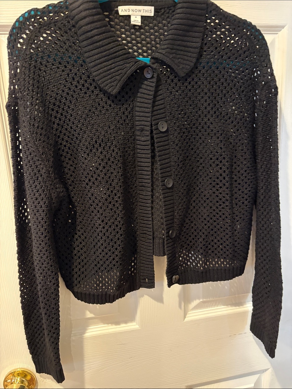 And Now This Black Open-Weave Button Cardigan